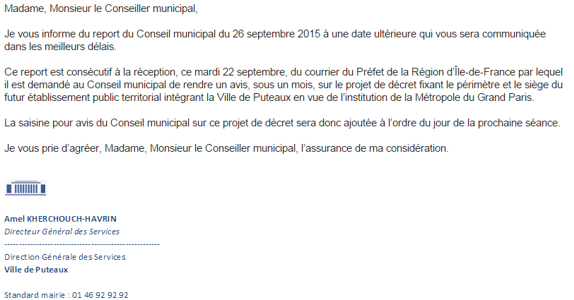 Annulation conseil municipal Puteaux